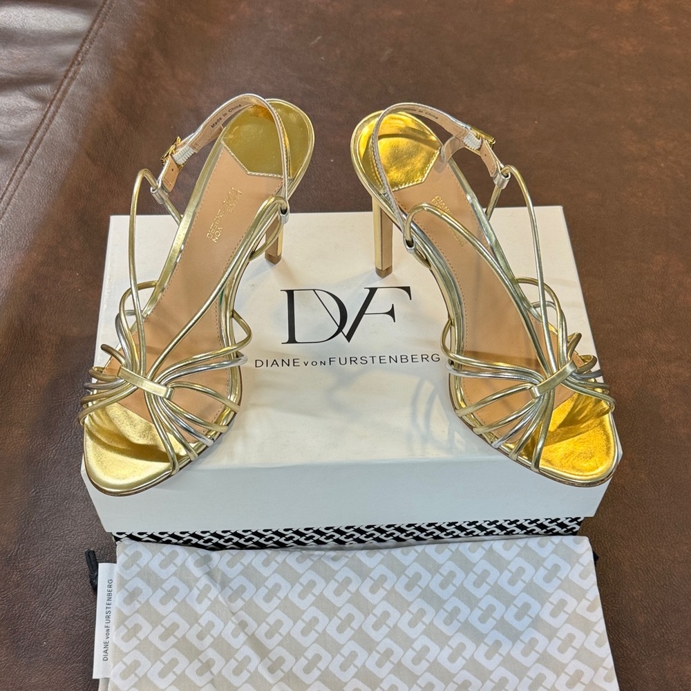 Diane Von Furstenberg Metallic Gold Heels